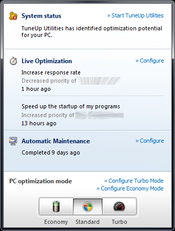 TuneUp Utilities 2012 system tray popup image TuneUp Utilities 2012 system tray popup image